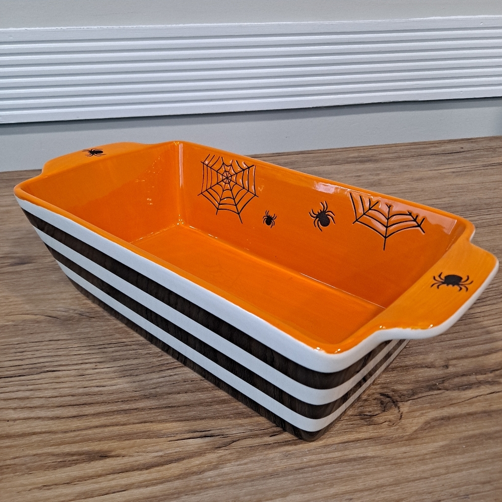 Halloween Orange and Black Striped Ceramic Loaf Pan